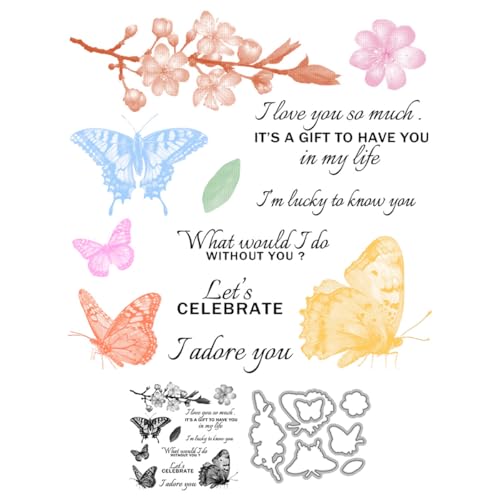 Schmetterlingsstempel und Stanzformen für Kartenherstellung, Insekten, transparentes Silikon, klarer Stempel und Metall-Stanzformen, Sets für DIY, Scrapbooking, Papierbasteln, Siegel, dekoratives Schmetterlingsstempel und Stanzformen für Kartenherstellung, Insekten, transparentes Silikon, klarer Stempel und Metall-Stanzformen, Sets für DIY, Scrapbooking, Papierbasteln, Siegel, dekoratives von DHVTESN