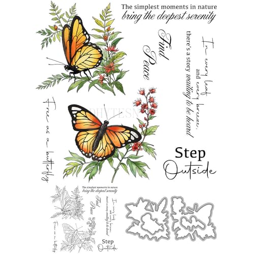 Schmetterlingsstempel und Stanzformen für Kartenherstellung, Pflanze, Blumen, transparentes Silikon, klare Stempel und Metall-Stanzformen, Sets für DIY, Scrapbooking, Papierbasteln, Siegel Schmetterlingsstempel und Stanzformen für Kartenherstellung, Pflanze, Blumen, transparentes Silikon, klare Stempel und Metall-Stanzformen, Sets für DIY, Scrapbooking, Papierbasteln, Siegel von DHVTESN
