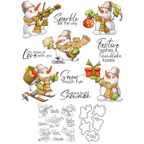 Schneemann-Stempel und Stanzformen für Kartenherstellung, Schlitten, Geschenk, transparentes Silikon, klarer Stempel und Metall-Stanzformen, Sets für DIY, Scrapbooking, Papierbasteln, Siegel von DHVTESN
