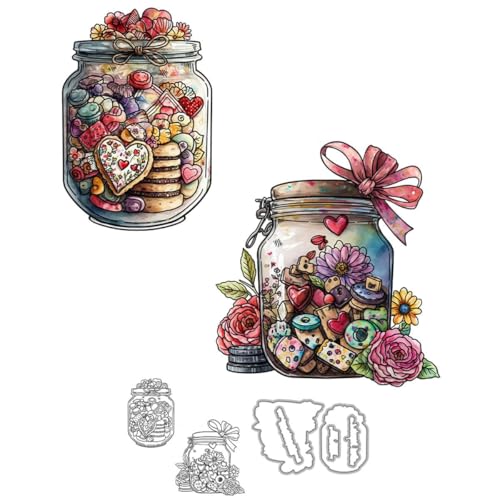 Schokoladenstempel und Stanzformen für Kartenherstellung, Süßigkeitengläser, transparentes Silikon, klarer Stempel und Metall-Stanzformen-Sets für DIY, Scrapbooking, Papierbasteln, Dichtungen von DHVTESN