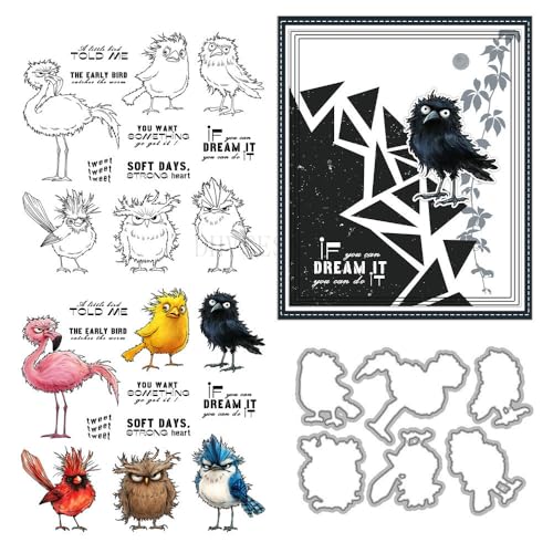 Sechsfarbige Vogel-Stempel und Stanzformen für Kartenherstellung, transparent, Silikon, Stempel und Metall-Stanzformen, Sets für DIY, Scrapbooking, Papierbasteln, Siegel, dekoratives Zubehör von DHVTESN
