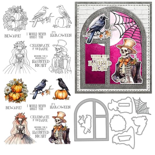 Skelett-Paar-Stempel und Stanzformen für Kartenherstellung, Halloween, Kürbis, transparenter Silikonstempel und Metall-Stanzformen, Sets für DIY, Scrapbooking, Papierbasteln, Siegel, dekoratives Skelett-Paar-Stempel und Stanzformen für Kartenherstellung, Halloween, Kürbis, transparenter Silikonstempel und Metall-Stanzformen, Sets für DIY, Scrapbooking, Papierbasteln, Siegel, dekoratives von DHVTESN