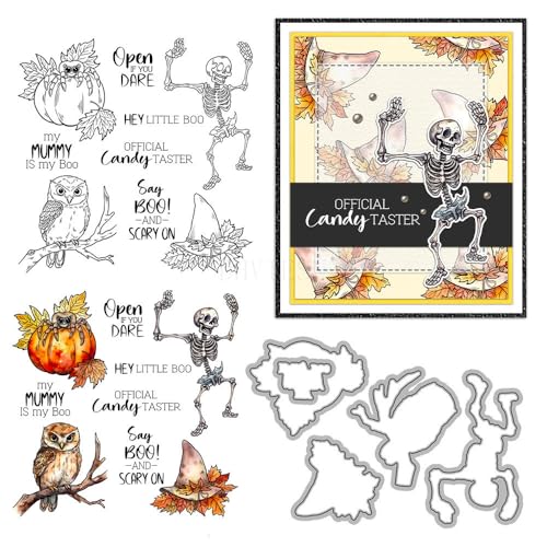 Skelett-Stempel und Stanzformen für Kartenherstellung, Halloween, Eule, transparenter Silikon-Stempel und Metall-Stanzformen, Sets für DIY, Scrapbooking, Papierbasteln, Siegel, dekoratives Zubehör Skelett-Stempel und Stanzformen für Kartenherstellung, Halloween, Eule, transparenter Silikon-Stempel und Metall-Stanzformen, Sets für DIY, Scrapbooking, Papierbasteln, Siegel, dekoratives Zubehör von DHVTESN