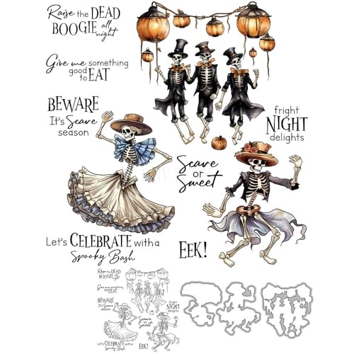 Skelett-Stempel und Stanzformen für Kartenherstellung, Halloween, Jack-O'-Lantern, transparenter Silikonstempel und Metall-Stanzformen-Sets für DIY, Scrapbooking, Papierbasteln, Siegel, dekoratives Skelett-Stempel und Stanzformen für Kartenherstellung, Halloween, Jack-O'-Lantern, transparenter Silikonstempel und Metall-Stanzformen-Sets für DIY, Scrapbooking, Papierbasteln, Siegel, dekoratives von DHVTESN