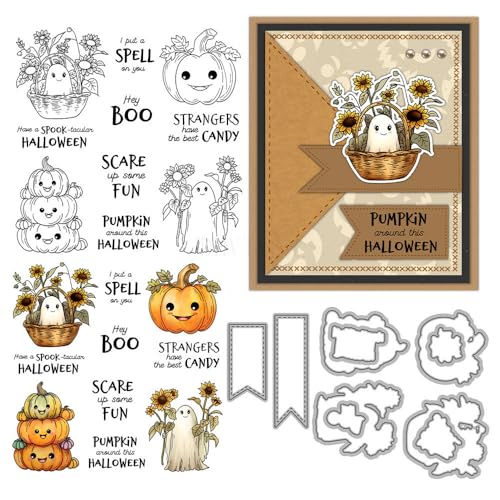 Smiling Pumpkin Stempel und Stanzformen für Kartenherstellung, Halloween, Ghostf, transparenter Silikonstempel und Metall-Stanzformen, Sets für DIY, Scrapbooking, Papierbasteln, Siegel, dekoratives Smiling Pumpkin Stempel und Stanzformen für Kartenherstellung, Halloween, Ghostf, transparenter Silikonstempel und Metall-Stanzformen, Sets für DIY, Scrapbooking, Papierbasteln, Siegel, dekoratives von DHVTESN