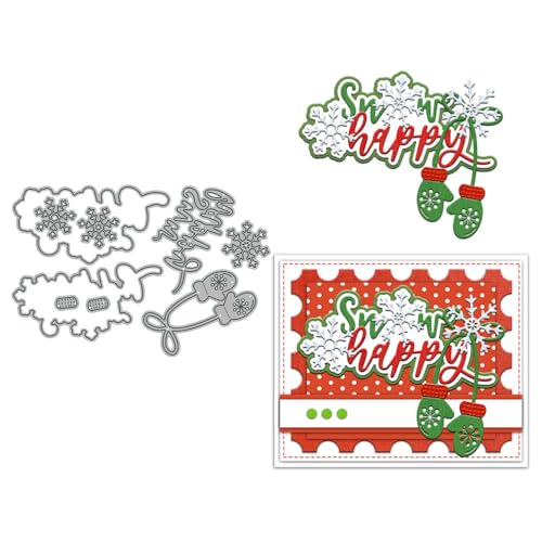 Snow Happy Stanzformen für Kartenherstellung, Weihnachten, Metall-Stanzformen-Sets für DIY, handgemachtes Scrapbooking, Papierbasteln, Festivals, Album, Party, Hochzeit, dekoratives Zubehör von DHVTESN