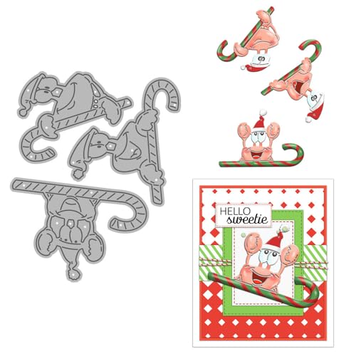 Stanzformen für Weihnachtskrabben zur Kartenherstellung, Weihnachtsmannmütze, Zuckerstange, Metall-Stanzformen-Sets für DIY, handgemachtes Scrapbooking, Papierbasteln, Festivals, Album, Party von DHVTESN