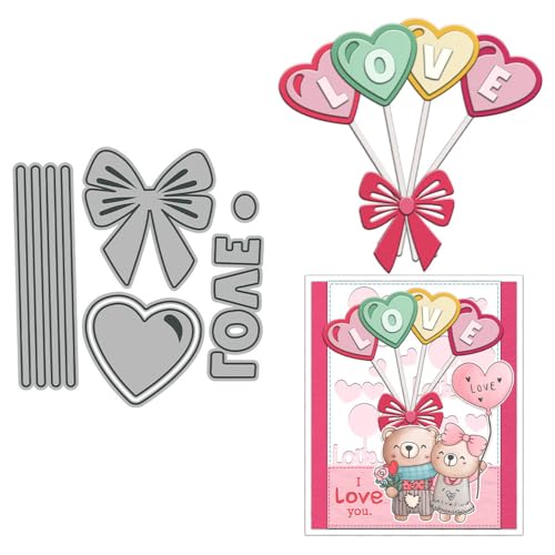 Stanzformen in Herzform, Luftballons, Schmetterling, Schleife, für Kartenherstellung, Valentinstag, Metall, Stanzformen-Sets für Bastelarbeiten, Scrapbooking, Papierbasteln, Festivals, Album, Party von DHVTESN