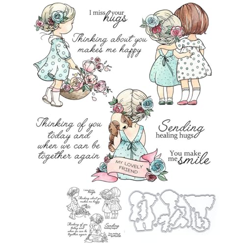 Stempel und Stanzformen für Blumenmädchen, zur Kartenherstellung, "Good Friend Hug", transparenter Silikon-Stempel und Metall-Stanzformen, Sets für DIY, Scrapbooking, Papierbasteln, Siegel von DHVTESN