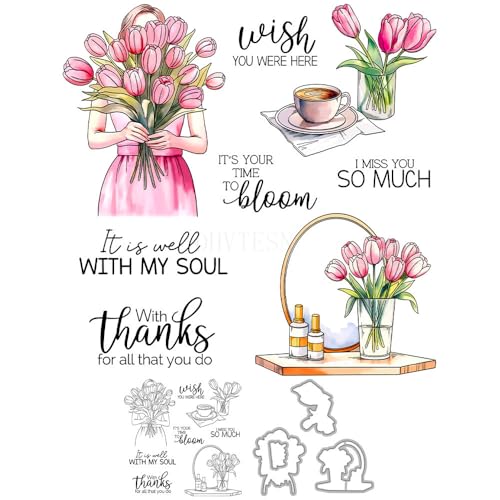 Stempel und Stanzformen für Kartenherstellung, Blumen, Vase, transparent, Silikon, transparent, Stempel und Metall-Stanzformen, Sets für DIY, Scrapbooking, Papierbasteln, Dichtungen, dekorative von DHVTESN
