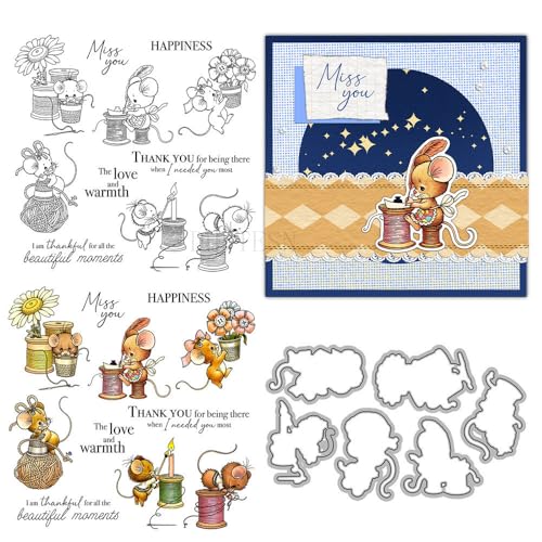 Stempel und Stanzformen für Kartenherstellung, Motiv: Maus Misses You, transparent, Silikon, transparent, Stempel und Metall-Stanzformen, Sets für DIY, Scrapbooking, Papierbasteln, Siegel, dekoratives von DHVTESN