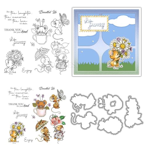 Stempel und Stanzformen für Kartenherstellung, Motiv: Maus mit Blumen, transparent, Silikon, transparent, Stempel und Metall-Stanzformen, Sets für DIY, Scrapbooking, Papierbasteln, Siegel, dekoratives Stempel und Stanzformen für Kartenherstellung, Motiv: Maus mit Blumen, transparent, Silikon, transparent, Stempel und Metall-Stanzformen, Sets für DIY, Scrapbooking, Papierbasteln, Siegel, dekoratives von DHVTESN