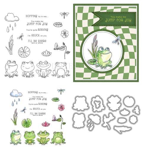 Stempel und Stanzformen für Kartenherstellung, Motiv: kleiner Frosch, transparent, Silikon, transparent, Stempel und Metall-Stanzformen, Sets für DIY, Scrapbooking, Papierbasteln, Siegel, dekoratives von DHVTESN