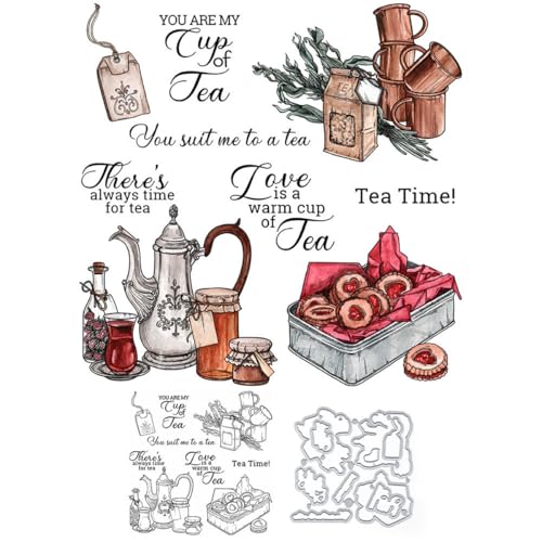 Stempel und Stanzformen für Teekannen, Kekse, zur Kartenherstellung, Teeblätter, Teetasse, transparentes Silikon, klarer Stempel und Metall-Stanzformen, Sets für Bastelarbeiten, Scrapbooking Stempel und Stanzformen für Teekannen, Kekse, zur Kartenherstellung, Teeblätter, Teetasse, transparentes Silikon, klarer Stempel und Metall-Stanzformen, Sets für Bastelarbeiten, Scrapbooking von DHVTESN