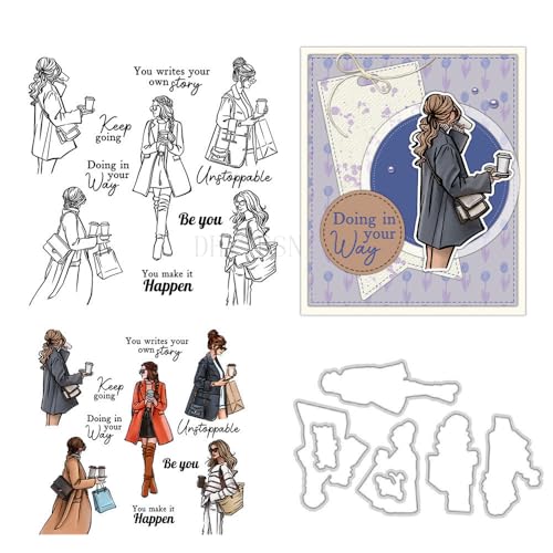 Stempel und Stanzformen für die Kartenherstellung, Motiv: unabhängige Frau, die Kaffee trinkt, transparenter Silikonstempel und Metall-Stanzformen, Sets für DIY, Scrapbooking, Papierbasteln, Siegel Stempel und Stanzformen für die Kartenherstellung, Motiv: unabhängige Frau, die Kaffee trinkt, transparenter Silikonstempel und Metall-Stanzformen, Sets für DIY, Scrapbooking, Papierbasteln, Siegel von DHVTESN