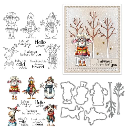 Stempel und Stanzformen mit Weihnachtstieren für Kartenherstellung, Schneemann, transparenter Silikon-Stempel und Metall-Stanzformen-Sets für DIY, Scrapbooking, Papierbasteln, Siegel, dekoratives Stempel und Stanzformen mit Weihnachtstieren für Kartenherstellung, Schneemann, transparenter Silikon-Stempel und Metall-Stanzformen-Sets für DIY, Scrapbooking, Papierbasteln, Siegel, dekoratives von DHVTESN