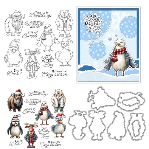 Stempel und Stanzformen mit Weihnachtstieren für Kartenherstellung, Weihnachtsmannmützen, transparenter Silikon-Stempel und Metall-Stanzformen, Sets für DIY, Scrapbooking, Papierbasteln, Siegel von DHVTESN