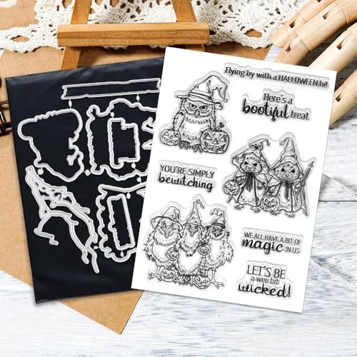 Stempel und Stanzformen mit magischem Hut, Eule, für Kartenherstellung, Halloween, Kürbislaterne, transparenter Silikonstempel und Metall-Stanzformen, Sets für DIY, Scrapbooking, Papierbasteln, Siegel Stempel und Stanzformen mit magischem Hut, Eule, für Kartenherstellung, Halloween, Kürbislaterne, transparenter Silikonstempel und Metall-Stanzformen, Sets für DIY, Scrapbooking, Papierbasteln, Siegel von DHVTESN
