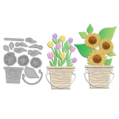 Sunflowers Tulpen Flower Pots Stanzformen für Kartenherstellung, Metall-Stanzformen Sets für DIY handgemachte Scrapbooking Papier Basteln Festivals Album Party Hochzeit Dekoratives Zubehör von DHVTESN