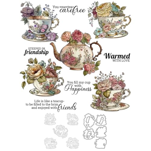 Teekannenstempel und Stanzformen für Kartenherstellung, Teetasse, Blumen, transparentes Silikon, klarer Stempel und Metall-Stanzformen, Sets für DIY, Scrapbooking, Papierbasteln, Dichtungen Teekannenstempel und Stanzformen für Kartenherstellung, Teetasse, Blumen, transparentes Silikon, klarer Stempel und Metall-Stanzformen, Sets für DIY, Scrapbooking, Papierbasteln, Dichtungen von DHVTESN
