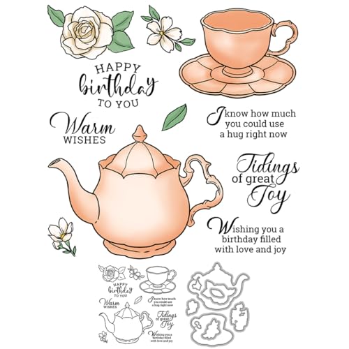 Teekannenstempel und Stanzformen für Kartenherstellung, Teetasse, transparentes Silikon, klare Stempel und Metall-Stanzformen, Sets für DIY, Scrapbooking, Papierbasteln, Dichtungen, dekorative Zubehör Teekannenstempel und Stanzformen für Kartenherstellung, Teetasse, transparentes Silikon, klare Stempel und Metall-Stanzformen, Sets für DIY, Scrapbooking, Papierbasteln, Dichtungen, dekorative Zubehör von DHVTESN