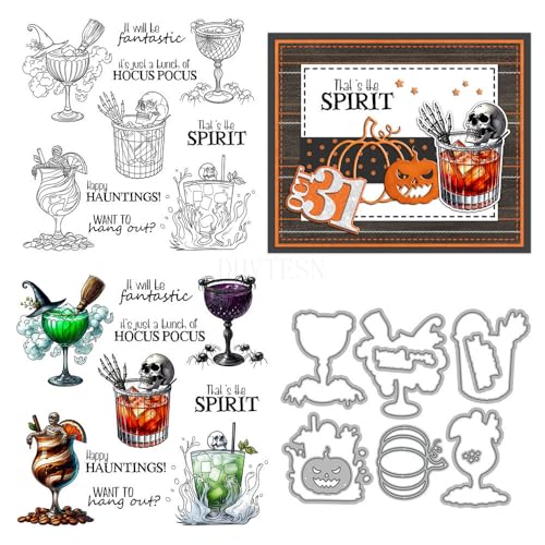 Totenkopf-Weinglas-Stempel und Stanzformen für Kartenherstellung, Halloween-Tasse, transparenter Silikonstempel und Metall-Stanzformen-Sets für DIY, Scrapbooking, Papierbasteln, Dichtungen Totenkopf-Weinglas-Stempel und Stanzformen für Kartenherstellung, Halloween-Tasse, transparenter Silikonstempel und Metall-Stanzformen-Sets für DIY, Scrapbooking, Papierbasteln, Dichtungen von DHVTESN