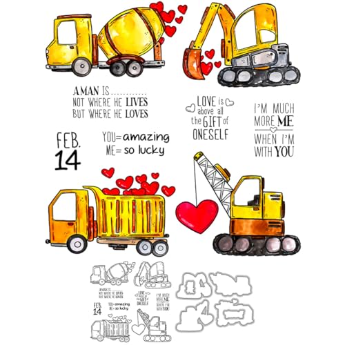 Valentinstag-Bagger-Stempel und Stanzformen für Kartenherstellung, LKW, transparenter Silikonstempel und Metall-Stanzformen-Sets für DIY, Scrapbooking, Papierbasteln, Dichtungen, dekoratives Zubehör Valentinstag-Bagger-Stempel und Stanzformen für Kartenherstellung, LKW, transparenter Silikonstempel und Metall-Stanzformen-Sets für DIY, Scrapbooking, Papierbasteln, Dichtungen, dekoratives Zubehör von DHVTESN