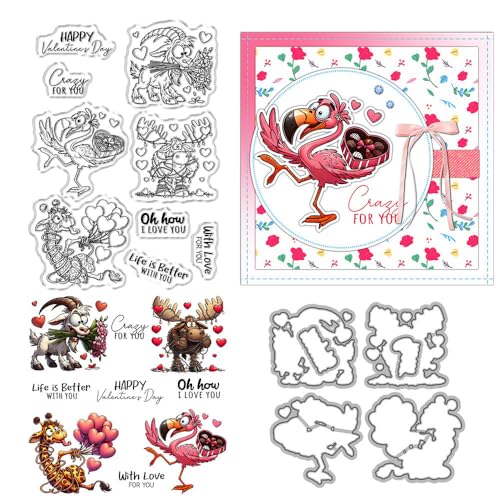 Valentinstag-Stempel und Stanzformen für Kartenherstellung, Tiere, transparentes Silikon, klare Stempel und Metall-Stanzformen, Sets für DIY, Scrapbooking, Papierbasteln, Siegel, dekoratives Zubehör von DHVTESN