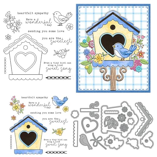 Vogelhaus-Stempel und Stanzformen für Kartenherstellung, Blumen, transparentes Silikon, klarer Stempel und Metall-Stanzformen-Sets für DIY, Scrapbooking, Papierbasteln, Dichtungen, dekoratives Zubehör Vogelhaus-Stempel und Stanzformen für Kartenherstellung, Blumen, transparentes Silikon, klarer Stempel und Metall-Stanzformen-Sets für DIY, Scrapbooking, Papierbasteln, Dichtungen, dekoratives Zubehör von DHVTESN