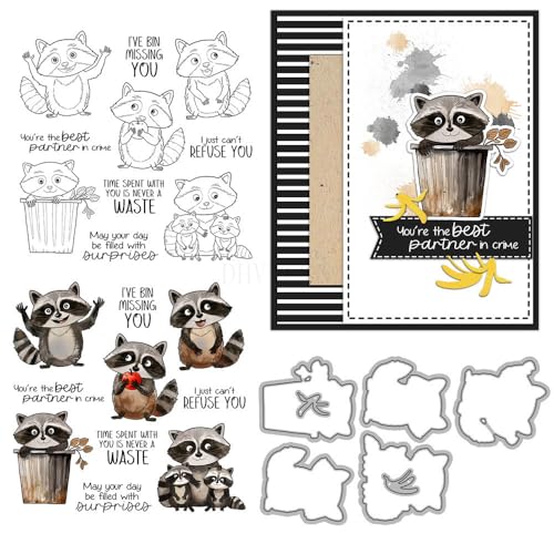 Waschbär-Stempel und Stanzformen für Kartenherstellung, Tiermotiv, transparent, Silikon, transparent, Stempel und Metall-Stanzformen, Sets für DIY, Scrapbooking, Papierbasteln, Siegel, dekoratives Waschbär-Stempel und Stanzformen für Kartenherstellung, Tiermotiv, transparent, Silikon, transparent, Stempel und Metall-Stanzformen, Sets für DIY, Scrapbooking, Papierbasteln, Siegel, dekoratives von DHVTESN