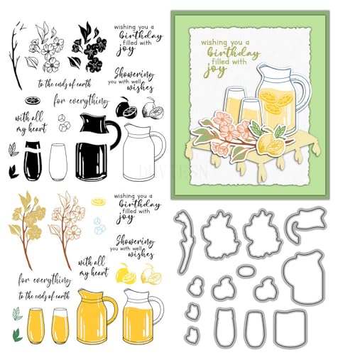 Wasserkocher-Stempel und Stanzformen für Kartenherstellung, Wasserkocher, Limonade, transparenter Silikonstempel und Metall-Stanzformen, Sets für DIY, Scrapbooking, Papierbasteln, Siegel, dekoratives Wasserkocher-Stempel und Stanzformen für Kartenherstellung, Wasserkocher, Limonade, transparenter Silikonstempel und Metall-Stanzformen, Sets für DIY, Scrapbooking, Papierbasteln, Siegel, dekoratives von DHVTESN