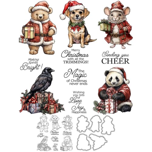 Weihnachts-Panda-Stempel und Stanzformen für Kartenherstellung, Weihnachtsmannmütze, Tier, transparent, Silikon, transparent, Stempel und Metall-Stanzformen, Sets für DIY, Scrapbooking, Papierbasteln von DHVTESN