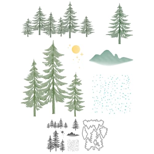 Weihnachtsbaum-Stempel und Stanzformen für Kartenherstellung, Wolken, Schnee, transparenter Silikon-Stempel und Metall-Stanzformen, Sets für DIY, Scrapbooking, Papierbasteln, Siegel, dekoratives von DHVTESN