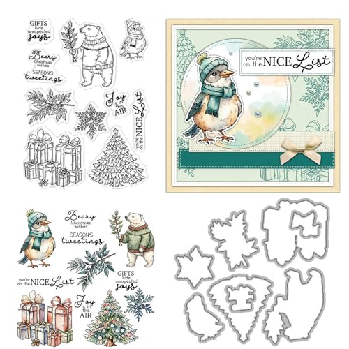 Weihnachtsbox-Stempel und Stanzformen für Kartenherstellung, Weihnachtstiere, transparentes Silikon, klarer Stempel und Metall-Stanzformen, Sets für DIY, Scrapbooking, Papierbasteln, Siegel von DHVTESN