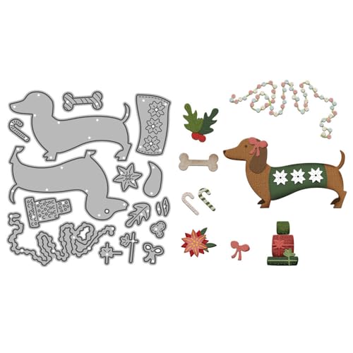 Weihnachtsdackel-Stanzformen für Kartenherstellung, Lichter, Metall-Stanzformen für DIY, handgemachtes Scrapbooking, Papierbasteln, Festivals, Album, Party, Hochzeit, dekoratives Zubehör von DHVTESN