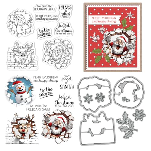 Weihnachtsmann-Stempel und Stanzformen für Kartenherstellung, Schneemann, Sika-Hirsch, transparenter Silikon-Stempel und Metall-Stanzformen-Sets für DIY, Scrapbooking, Papierbasteln, Siegel von DHVTESN