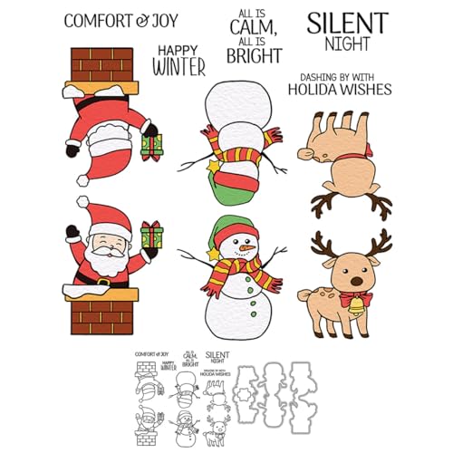 Weihnachtsmann-Stempel und Stanzformen für Kartenherstellung, Schneemann, Sika-Hirsch, transparenter Silikon-Stempel und Metall-Stanzformen-Sets für DIY, Scrapbooking, Papierbasteln, Siegel von DHVTESN