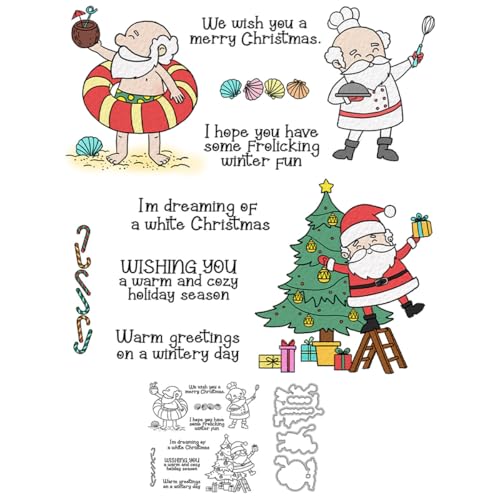 Weihnachtsmann-Stempel und Stanzformen für Kartenherstellung, Weihnachtsbaum-Box, transparentes Silikon, klarer Stempel und Metall-Stanzformen, Sets für DIY, Scrapbooking, Papierbasteln, Siegel von DHVTESN