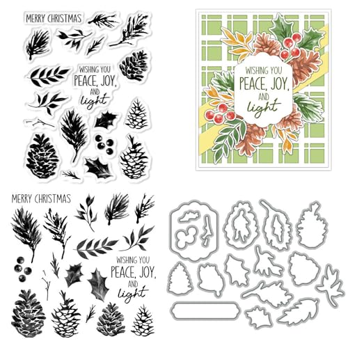 Weihnachtsstempel und Stanzformen für Kartenherstellung, Tannenzapfen, transparentes Silikon, klarer Stempel und Metall-Stanzformen, Sets für DIY, Scrapbooking, Papierbasteln, Siegel, dekoratives Weihnachtsstempel und Stanzformen für Kartenherstellung, Tannenzapfen, transparentes Silikon, klarer Stempel und Metall-Stanzformen, Sets für DIY, Scrapbooking, Papierbasteln, Siegel, dekoratives von DHVTESN