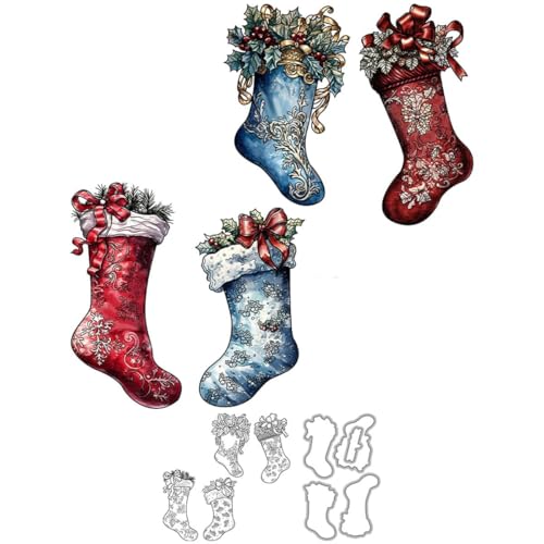 Weihnachtsstrümpfe, Stempel und Stanzformen für Kartenherstellung, Efeu-Schleife, transparenter Silikon-Stempel und Metall-Stanzformen, Sets für DIY, Scrapbooking, Papierbasteln, Siegel, dekoratives von DHVTESN