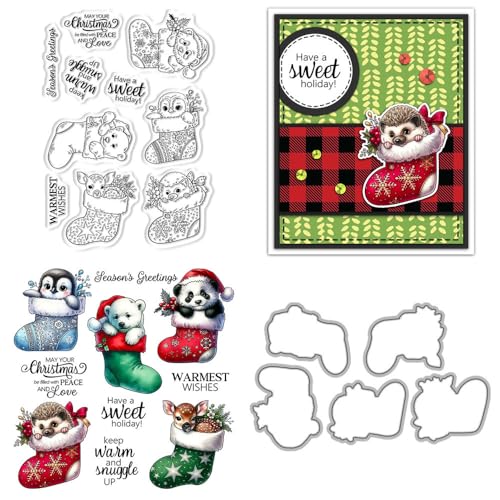 Weihnachtsstrumpf-Stempel und Stanzformen für Kartenherstellung, Sika-Hirsch, transparenter Silikon-Stempel und Metall-Stanzformen, Sets für DIY, Scrapbooking, Papierbasteln, Siegel, dekoratives Weihnachtsstrumpf-Stempel und Stanzformen für Kartenherstellung, Sika-Hirsch, transparenter Silikon-Stempel und Metall-Stanzformen, Sets für DIY, Scrapbooking, Papierbasteln, Siegel, dekoratives von DHVTESN