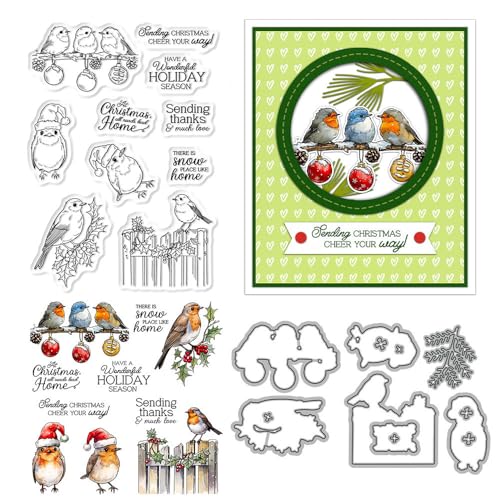 Weihnachtsvogel Stempel und Stanzformen für Kartenherstellung, Weihnachten, Stechpalme, Efeu, transparenter Silikon-Stempel und Metall-Stanzformen, Sets für DIY, Scrapbooking, Papierbasteln, Siegel Weihnachtsvogel Stempel und Stanzformen für Kartenherstellung, Weihnachten, Stechpalme, Efeu, transparenter Silikon-Stempel und Metall-Stanzformen, Sets für DIY, Scrapbooking, Papierbasteln, Siegel von DHVTESN