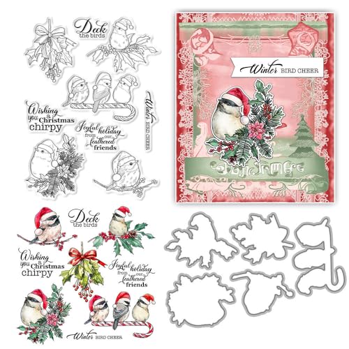 Weihnachtsvogel Stempel und Stanzformen für Kartenherstellung, Weihnachtsefeu, transparenter Silikon-Stempel und Metall-Stanzformen, Sets für DIY, Scrapbooking, Papierbasteln, Siegel, dekoratives Weihnachtsvogel Stempel und Stanzformen für Kartenherstellung, Weihnachtsefeu, transparenter Silikon-Stempel und Metall-Stanzformen, Sets für DIY, Scrapbooking, Papierbasteln, Siegel, dekoratives von DHVTESN