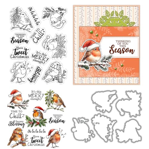 Weihnachtsvogel Stempel und Stanzformen für Kartenherstellung, Zweige, transparentes Silikon, klare Stempel und Metall-Stanzformen, Sets für DIY, Scrapbooking, Papierbasteln, Siegel, dekoratives Weihnachtsvogel Stempel und Stanzformen für Kartenherstellung, Zweige, transparentes Silikon, klare Stempel und Metall-Stanzformen, Sets für DIY, Scrapbooking, Papierbasteln, Siegel, dekoratives von DHVTESN