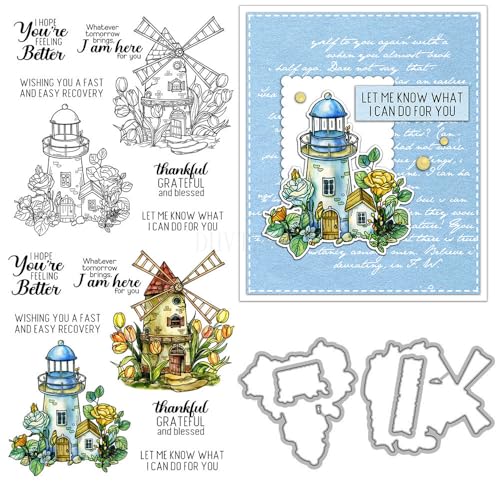 Windmühlen-Hausstempel und Stanzformen für Kartenherstellung, Blumen, transparentes Silikon, klarer Stempel und Metall-Stanzformen-Sets für DIY, Scrapbooking, Papierbasteln, Dichtungen, dekoratives Windmühlen-Hausstempel und Stanzformen für Kartenherstellung, Blumen, transparentes Silikon, klarer Stempel und Metall-Stanzformen-Sets für DIY, Scrapbooking, Papierbasteln, Dichtungen, dekoratives von DHVTESN