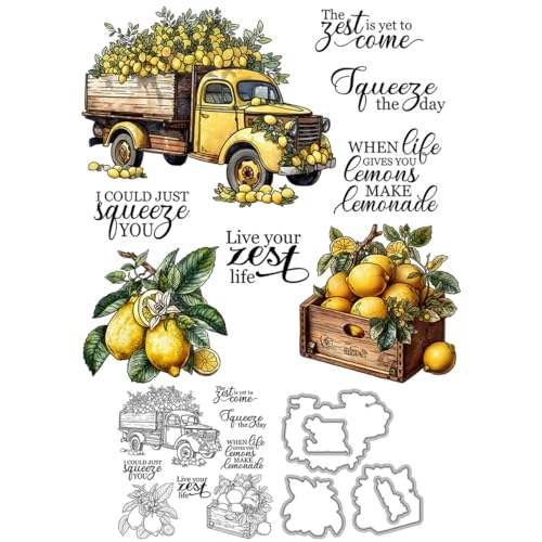 Zitronenstempel und Stanzformen für Kartenherstellung, LKW, transparentes Silikon, klarer Stempel und Metall-Stanzformen-Sets für DIY, Scrapbooking, Papierbasteln, Dichtungen, dekoratives Zubehör Zitronenstempel und Stanzformen für Kartenherstellung, LKW, transparentes Silikon, klarer Stempel und Metall-Stanzformen-Sets für DIY, Scrapbooking, Papierbasteln, Dichtungen, dekoratives Zubehör von DHVTESN
