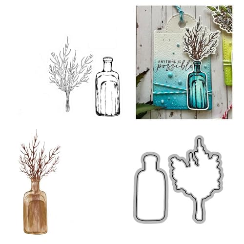Zweige Stempel und Stanzformen für Kartenherstellung, Vase, transparentes Silikon, klarer Stempel und Metall-Stanzformen-Sets für DIY, Scrapbooking, Papierbasteln, Dichtungen, dekoratives Zubehör von DHVTESN