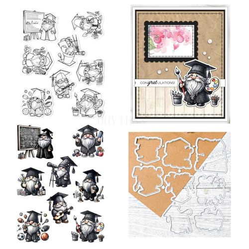 Zwergstempel und Stanzformen für die Abschlusszeit, für Kartenherstellung, Graduierten-Arbeiten, transparentes Silikon, klare Stempel und Metall-Stanzformen, Sets für DIY, Scrapbooking, Papierbasteln von DHVTESN
