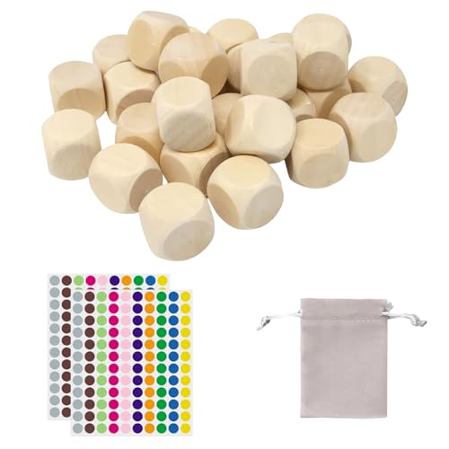 DHWEKU 30 PCS Holzwürfel,Holzwürfel Blanko,DIY Leere Würfel,20mm Holzwürfelmit Säckchen mit Kordelzug Farbe Punktaufkleber,Unbemalte Holzwürfel für Dekorationen und Bastelprojekte DHWEKU 30 PCS Holzwürfel,Holzwürfel Blanko,DIY Leere Würfel,20mm Holzwürfelmit Säckchen mit Kordelzug Farbe Punktaufkleber,Unbemalte Holzwürfel für Dekorationen und Bastelprojekte von DHWEKU