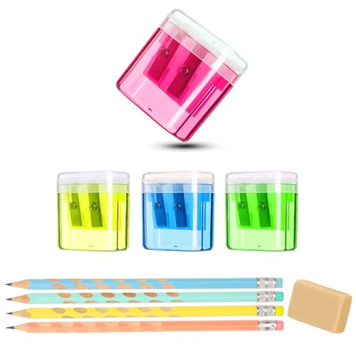DHWEKU Anspitzer mit Behälter,4 Stücke Spitzer mit Buntstifte und Radiergummi,Anspitzer Kinder,Doppel Loch Pencil Sharpener,für Verschiedene Arten von Bleistiften Schule Büro Kinder Studenten Reisen DHWEKU Anspitzer mit Behälter,4 Stücke Spitzer mit Buntstifte und Radiergummi,Anspitzer Kinder,Doppel Loch Pencil Sharpener,für Verschiedene Arten von Bleistiften Schule Büro Kinder Studenten Reisen von DHWEKU